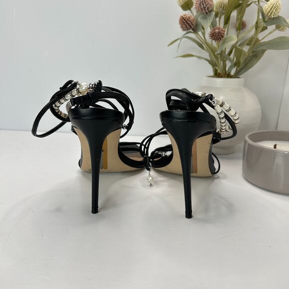Sam Edelman Scarlette Leather Beaded Ankle Wrap Heels Black/Pearl Women's 9 M - Picture 7 of 14
